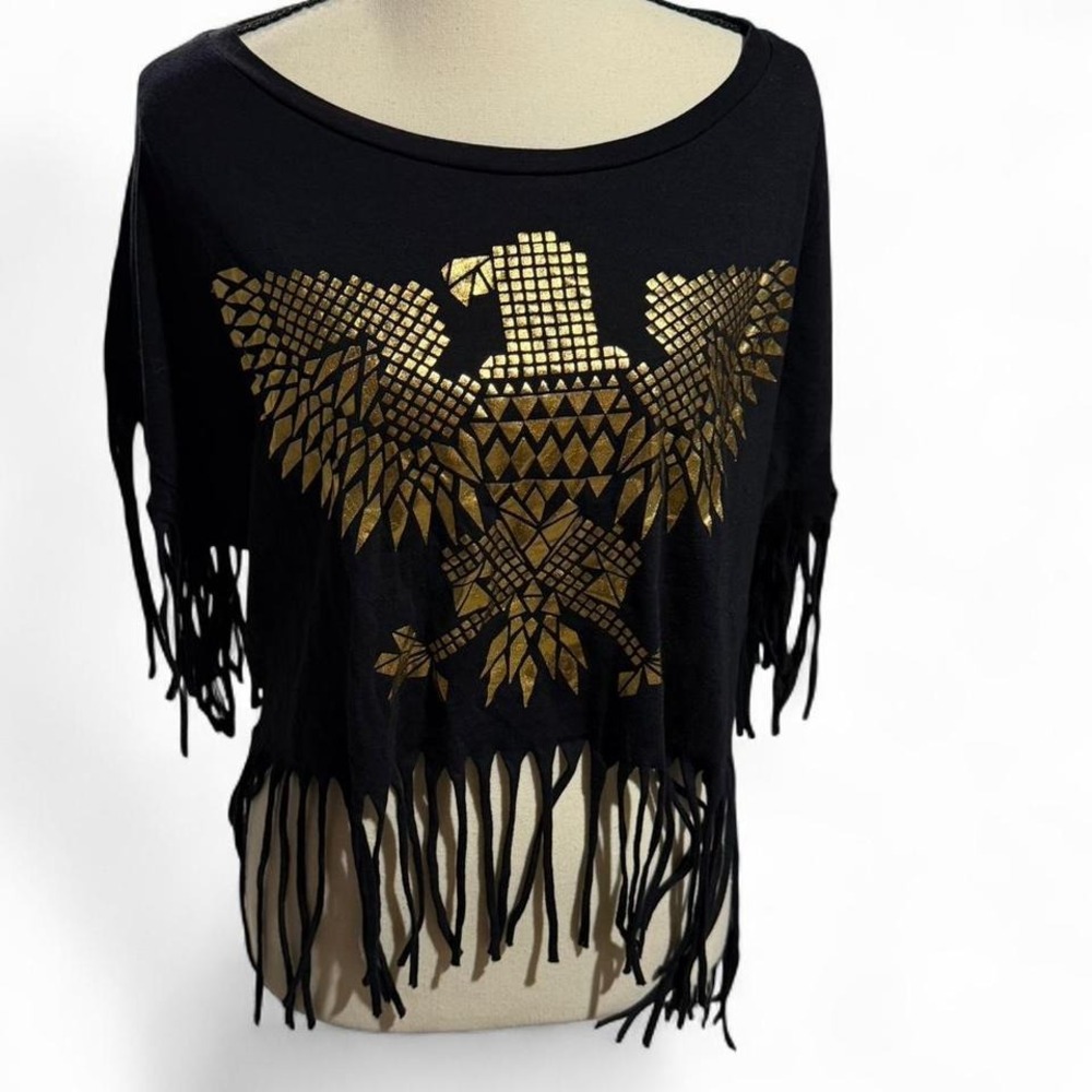 Fringe Eagle Graphic Crop Top Boho Festival Black XXL